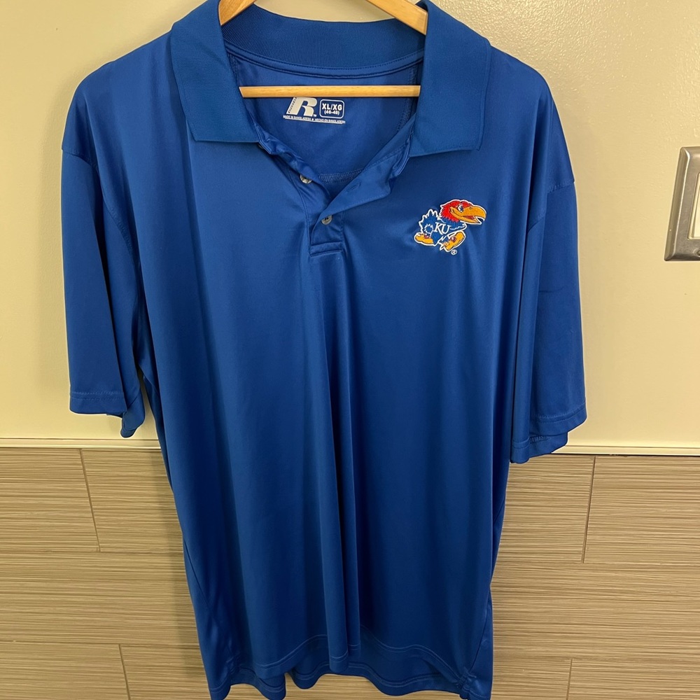 Russell Athletic Kansas Jayhawks Polo Shirt Mens XL Blue NCAA KU Performance